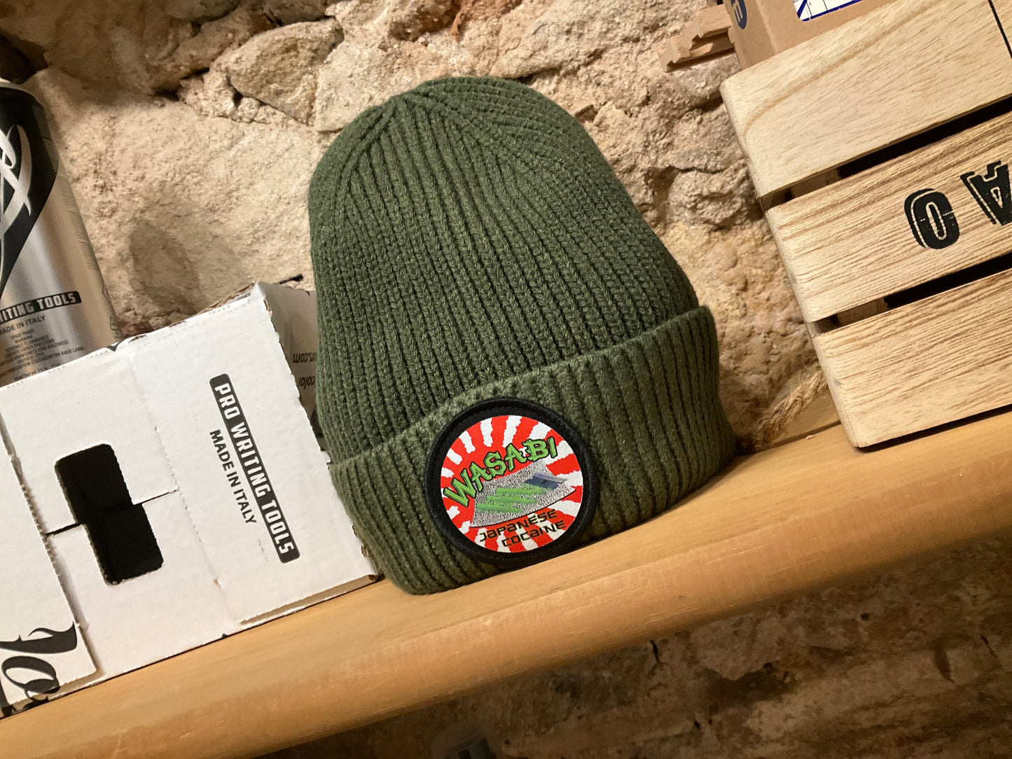 Neon Sandwich knitted beanies.