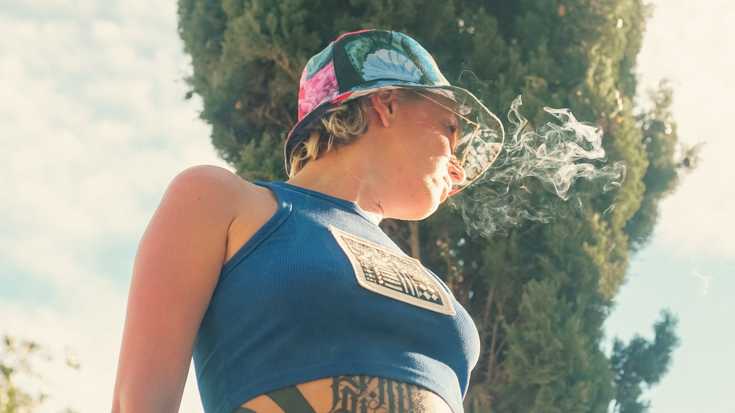 Blue crop tank with patch