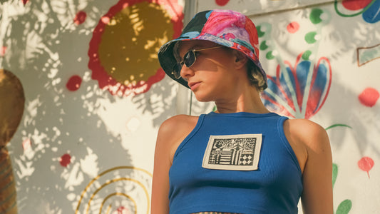 Blue crop tank with patch