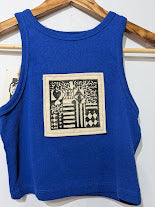 Blue crop tank with patch